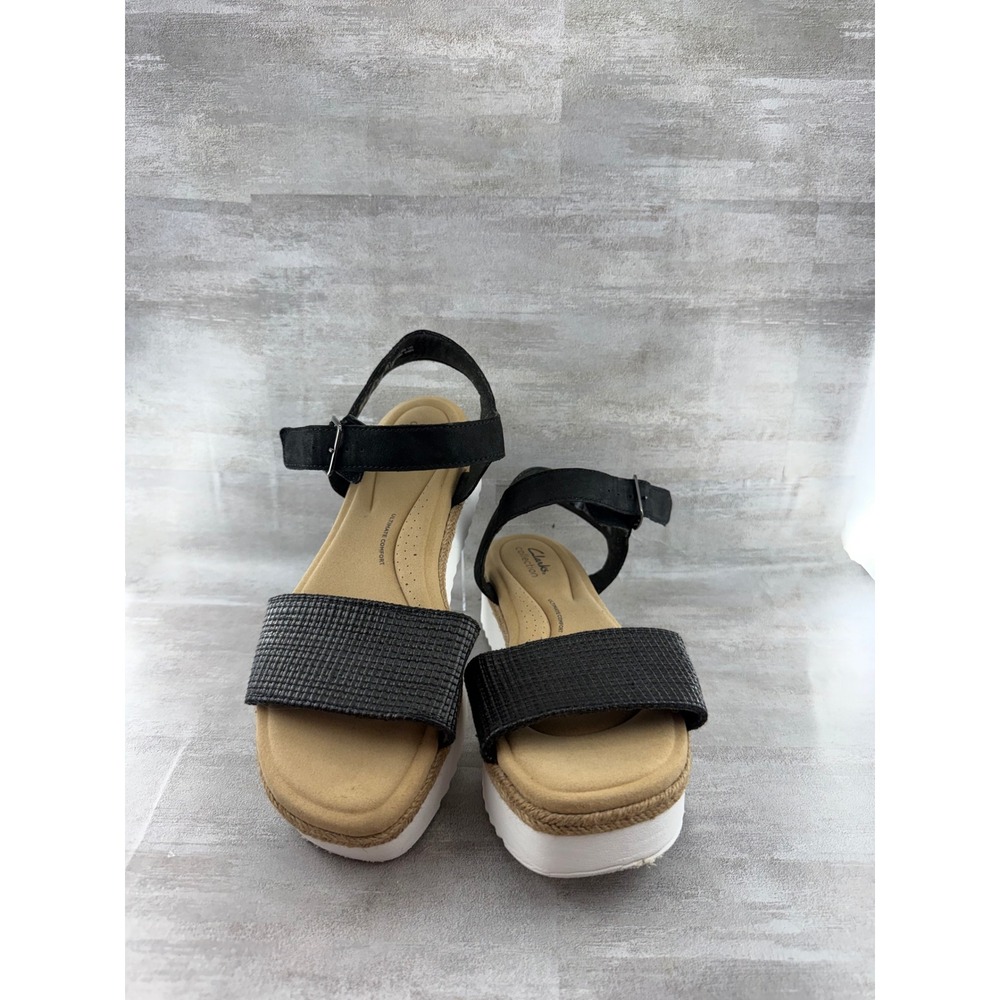 Clarks Kimmei Ivy Black Leather Platform Wedge Sandals Women Sz 10M 261646274075